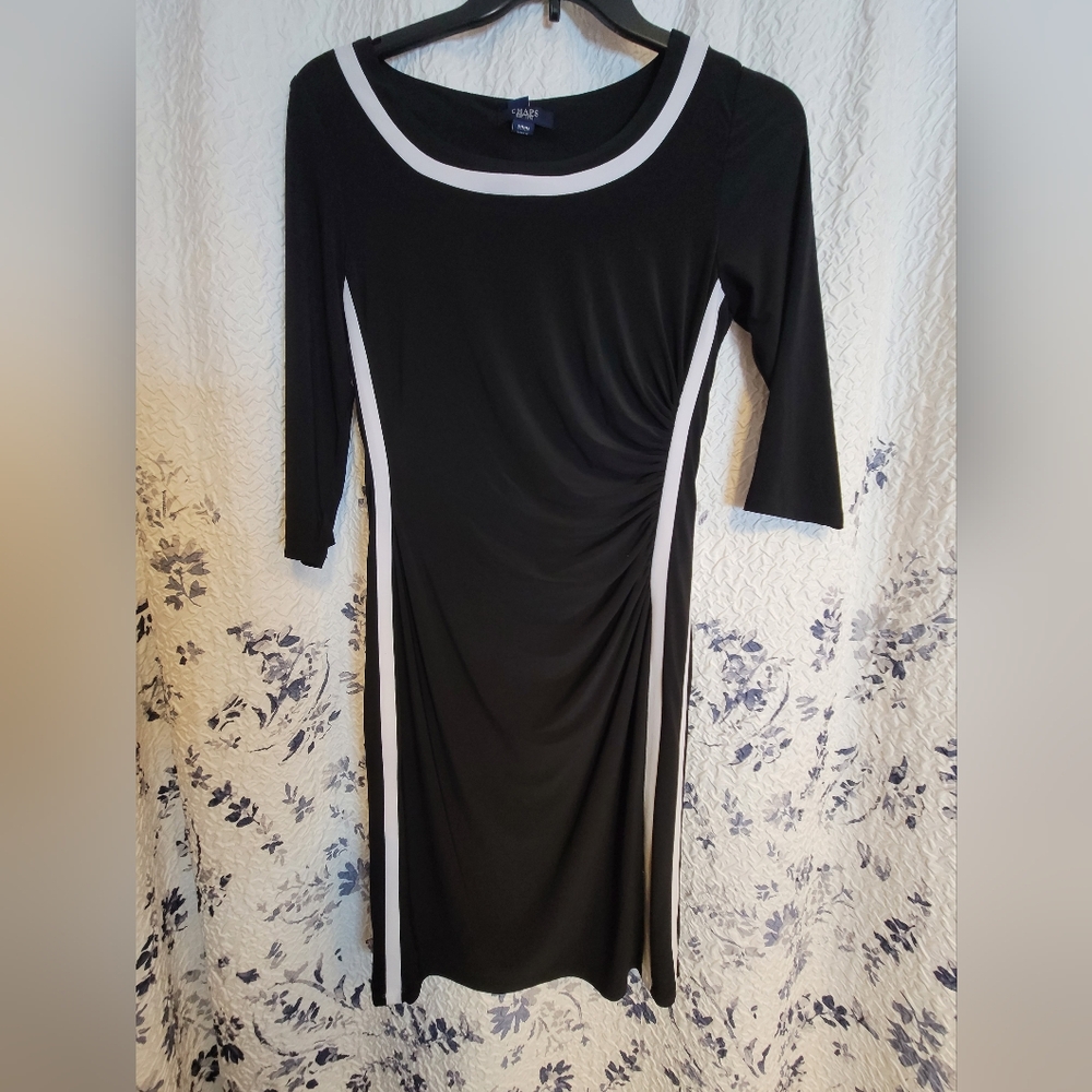 Chaps black dress with stripe Medium